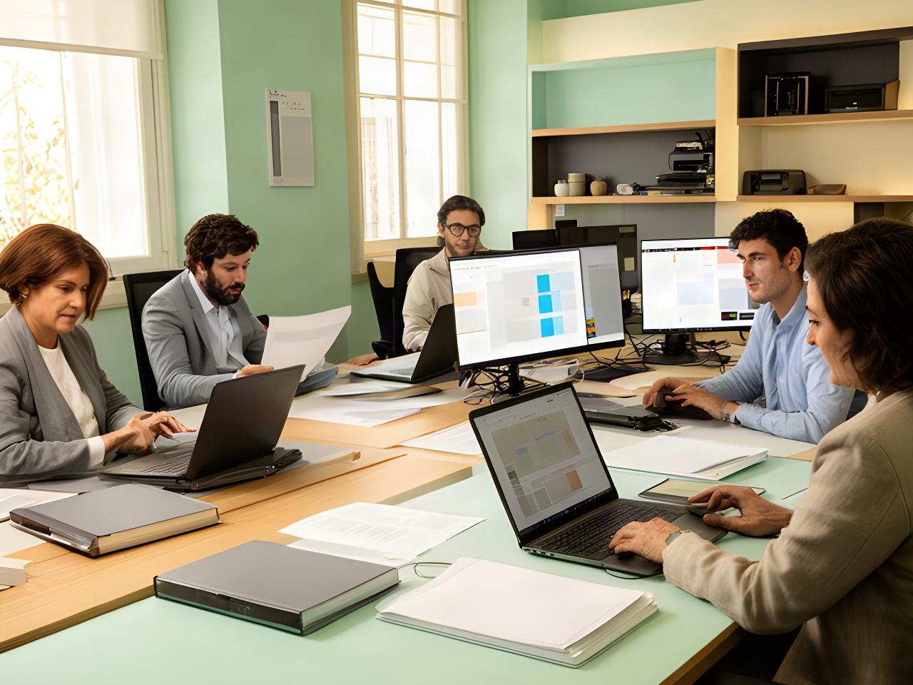 Redacción de noticias con periodistas revisando información sobre Andalucía